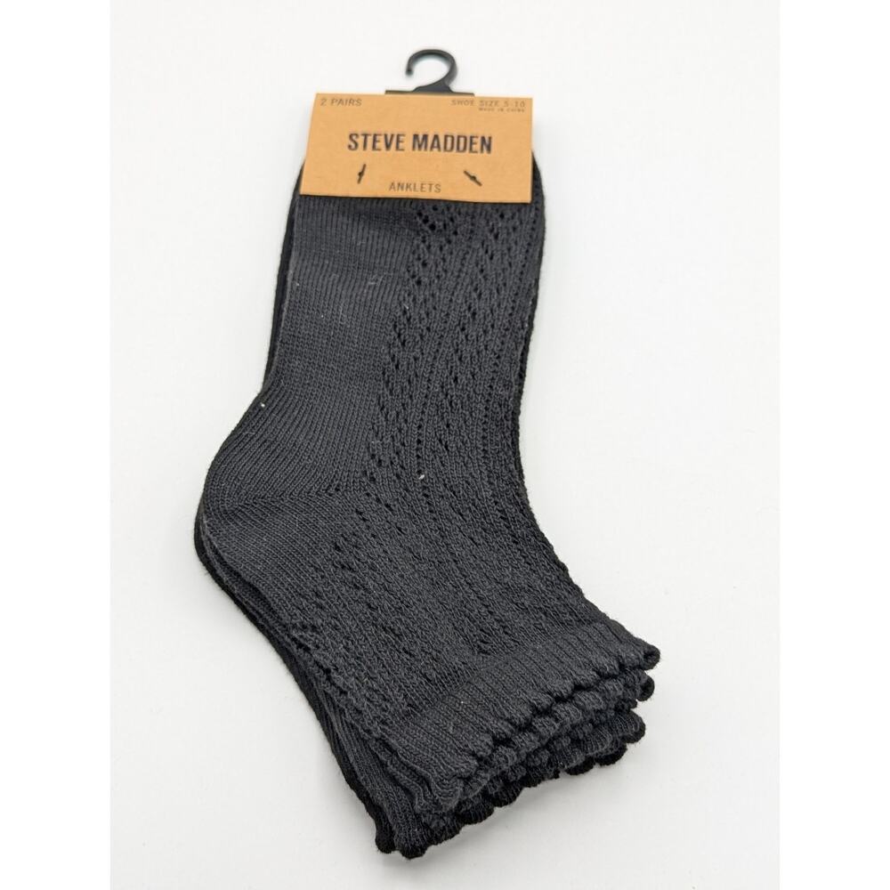 2 Pairs Steve Madden Womens Ankle Socks Black Women's Size 5-10 Anklets New